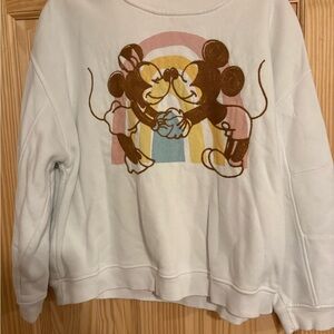 Disney Parks Mickey & Minnie Embroidered Cropped Sweatshirt Women's Size L